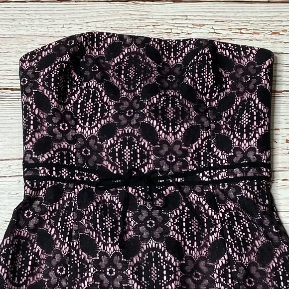 Helen Wang NYC Pink with Black Lace Strapless Fit and Flare Dress Sz 4 - Picture 5 of 16